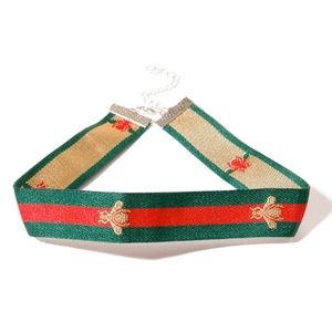 Red and green bee striped choker